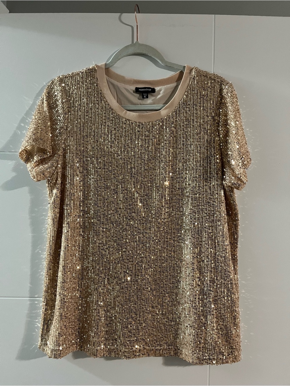 Mittoshop Sequin Short Sleeve Tee - Champagne